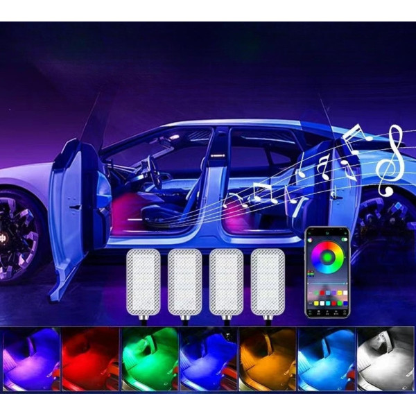 LED подсветка ног в салон автомобиля с RGB подсветкой, 4 шт., USB, управление через Bluetooth и приложение