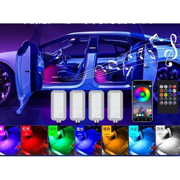 LED подсветка ног в салон автомобиля с RGB подсветкой, 4 шт., USB, управление через Bluetooth и приложение