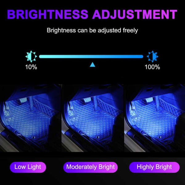 LED подсветка ног в салон автомобиля с RGB подсветкой, 4 шт., USB, управление через Bluetooth и приложение