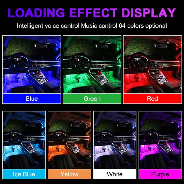 LED подсветка ног в салон автомобиля с RGB подсветкой, 4 шт., USB, управление через Bluetooth и приложение
