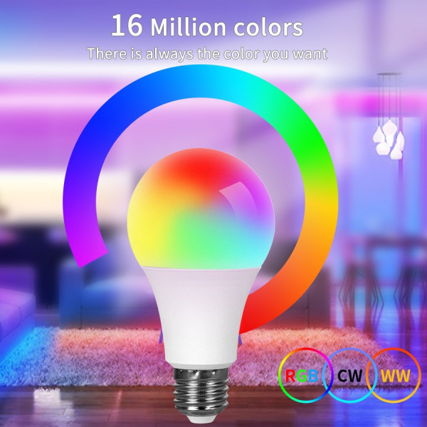 Светодиодная умная лампа Tuya 9W с WiFi и Bluetooth, 16 млн цветов, управление приложением и голосом