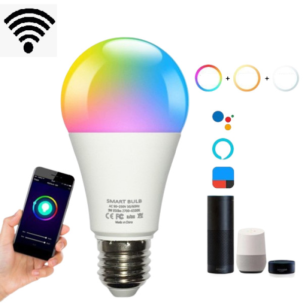 Светодиодная умная лампа Tuya 9W с WiFi и Bluetooth, 16 млн цветов, управление приложением и голосом