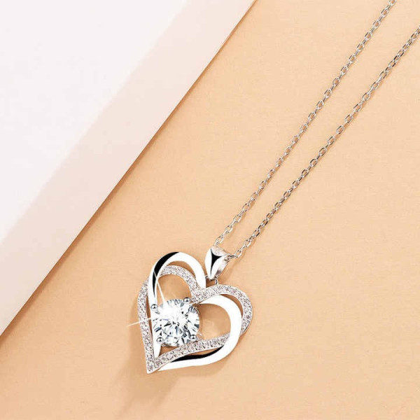 Женское ожерелье Heart с кулоном в форме сердца из циркония серебристого цвета на цепочке 450 мм