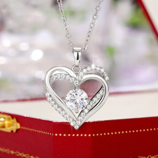 Женское ожерелье Heart с кулоном в форме сердца из циркония серебристого цвета на цепочке 450 мм