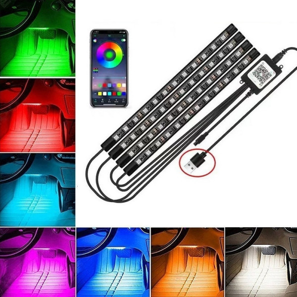 Светодиодная RGB лента для авто с управлением через приложение APP, 16 млн цветов для салона