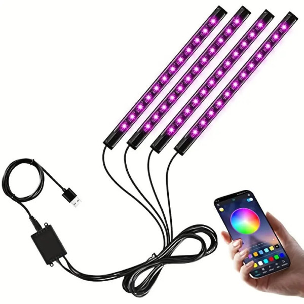 Светодиодная RGB лента для авто с управлением через приложение APP, 16 млн цветов для салона