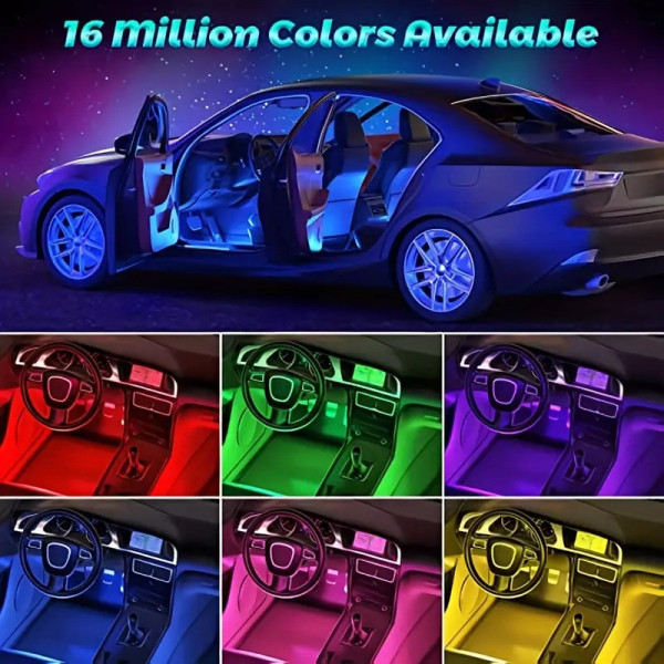 Светодиодная RGB лента для авто с управлением через приложение APP, 16 млн цветов для салона