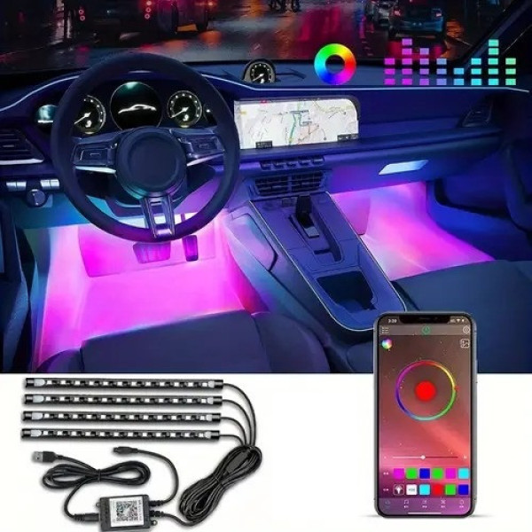 Светодиодная RGB лента для авто с управлением через приложение APP, 16 млн цветов для салона