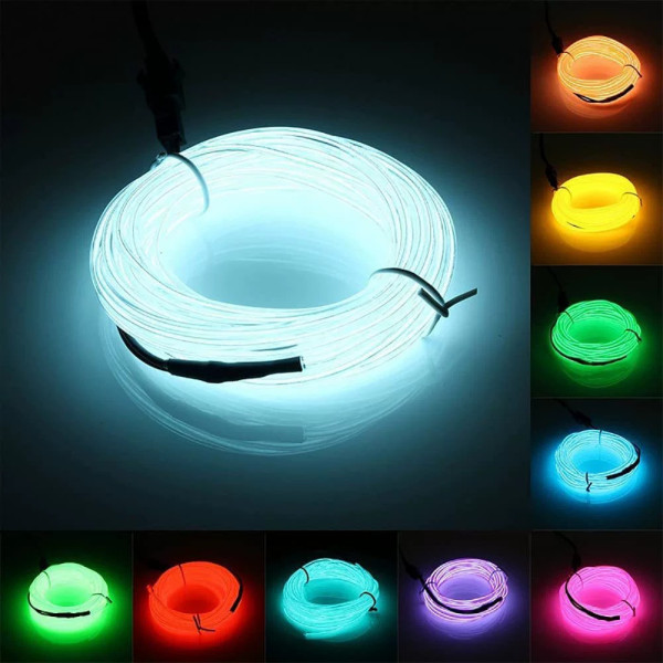 Гибкий RGB неоновый светильник для подсветки салона и торпеды автомобиля 5 м с USB и 7 цветами