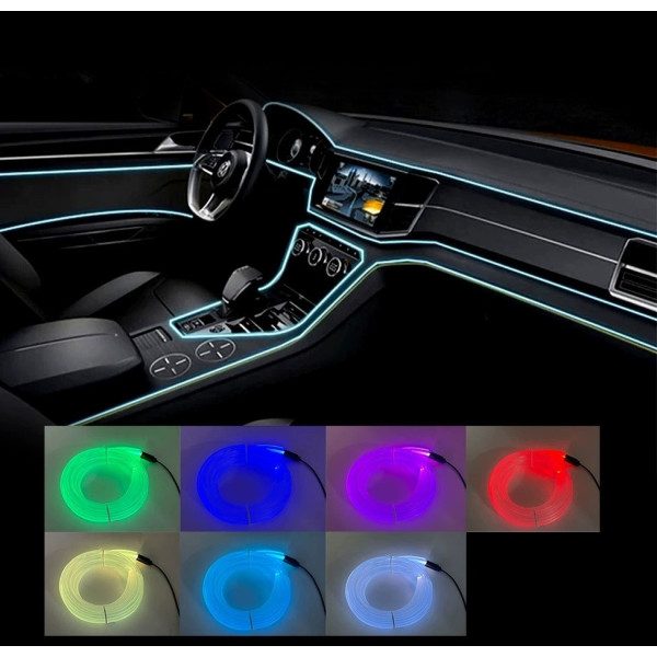Гибкий RGB неоновый светильник для подсветки салона и торпеды автомобиля 5 м с USB и 7 цветами