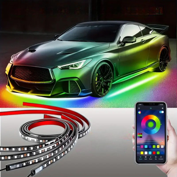 Подсветка днища автомобиля LED RGB с Bluetooth, комплект из двух лент длиной 90 см и 120 см, 12V