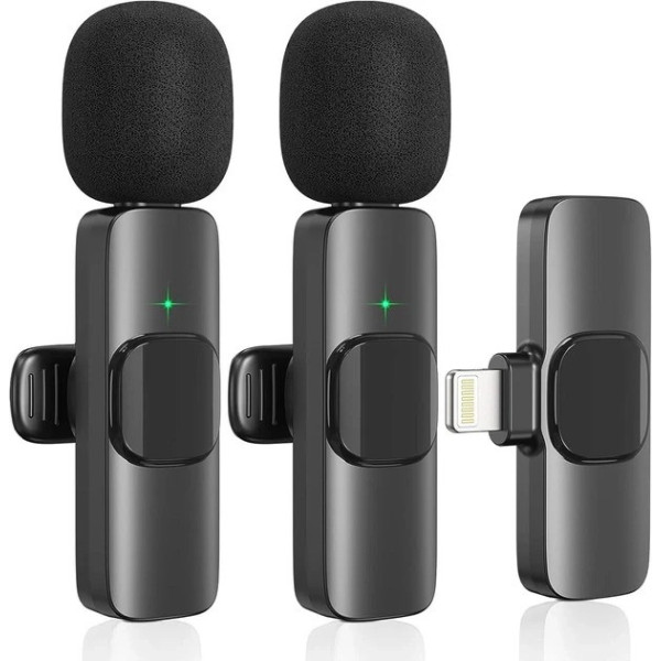 Петличный конденсаторный микрофон K11 Wireless Lavalier комплект из 2 шт. с адаптером Lightning черный