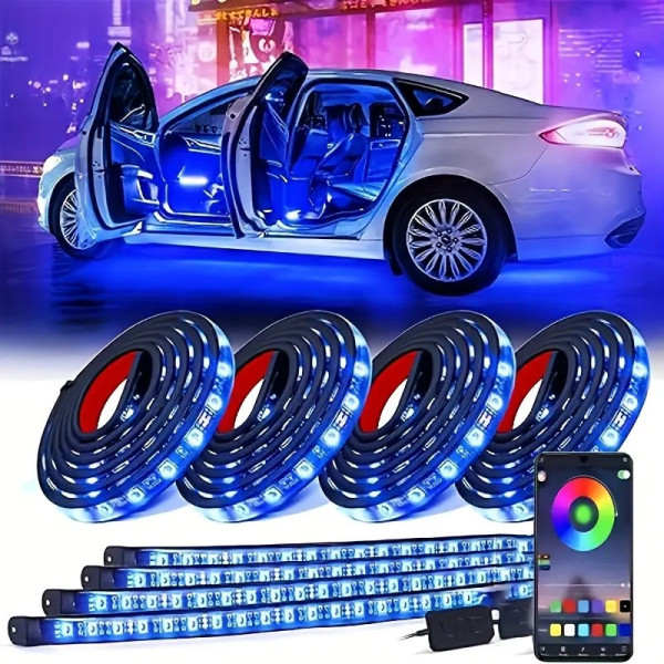 Подсветка днища автомобиля LED RGB с Bluetooth, комплект из двух лент длиной 90 см и 120 см, 12V