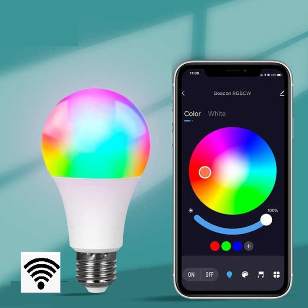 Розумна LED-лампа Tuya з WiFi та Bluetooth 9W, 16 млн кольорів, керування через застосунок і голосові асистенти