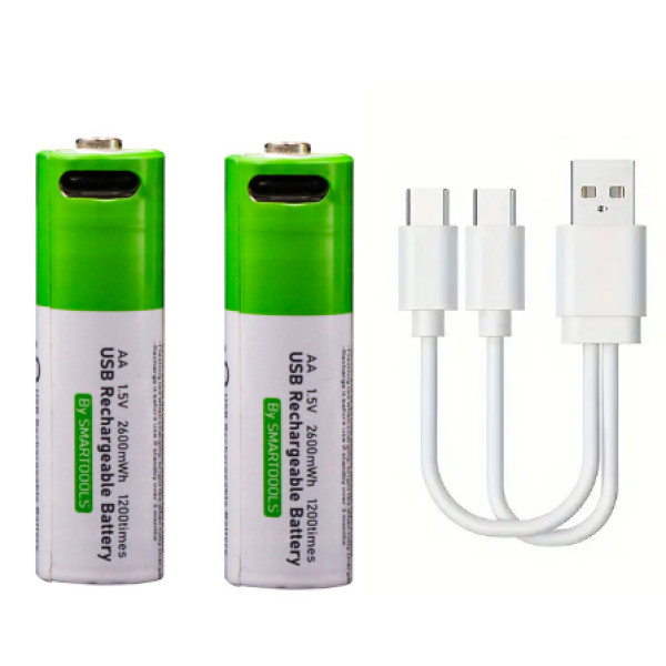 Аккумуляторные батарейки AA Smartools USB Type-C 1.5V 2600mWh комплект из 2 штук