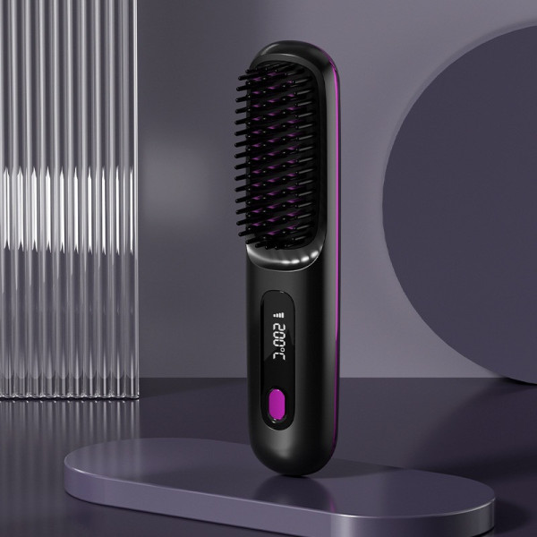 Аккумуляторная беспроводная расческа-выпрямитель для волос Glamora S7 с LED дисплеем Black/White