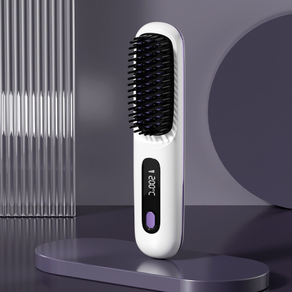 Аккумуляторная беспроводная расческа-выпрямитель для волос Glamora S7 с LED дисплеем Black/White