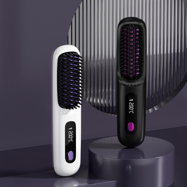 Аккумуляторная беспроводная расческа-выпрямитель для волос Glamora S7 с LED дисплеем Black/White