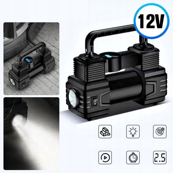Автомобильный портативный компрессор Air Pump XL-1025 12V с цифровым дисплеем и LED-фонариком