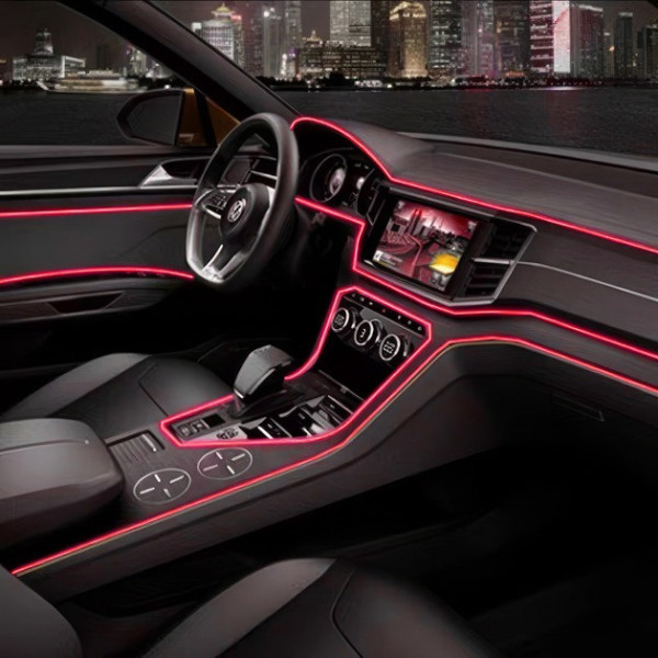 Гибкая неоновая подсветка салона авто 5 м с USB-кантом, красное холодное свечение