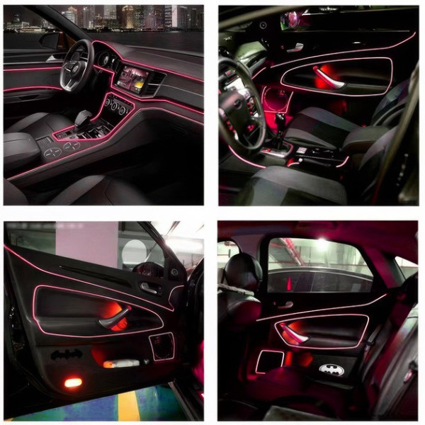 Гибкая неоновая подсветка салона авто 5 м с USB-кантом, красное холодное свечение