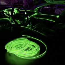 Неонова гнучка підсвітка салону авто 5 м з кантом USB, холодне світіння, зелена