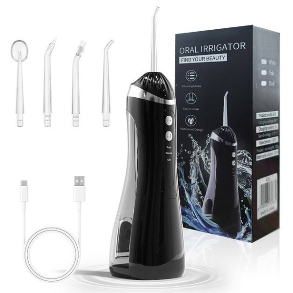 Аккумуляторный беспроводной ирригатор для полости рта с USB-зарядкой, 4 насадки, 200 мл