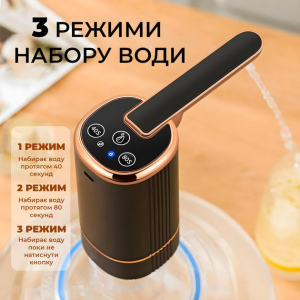 Електричний акумуляторний насос-диспенсер для води BRS 1200 мА·год з USB Type-C зарядкою для пляшок 5/10/19 л