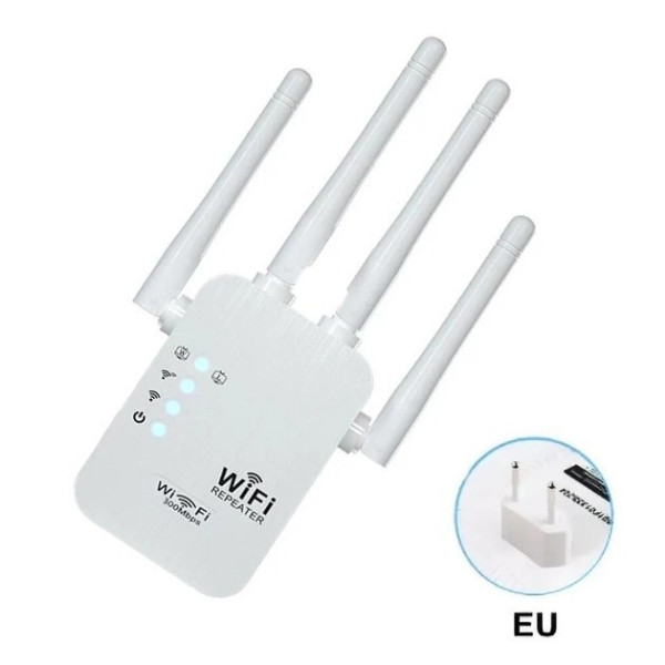 Репитер Wi-Fi 2.4 ГГц с четырьмя антеннами, скорость до 300 Мбит/с, режимы повторителя и точки доступа