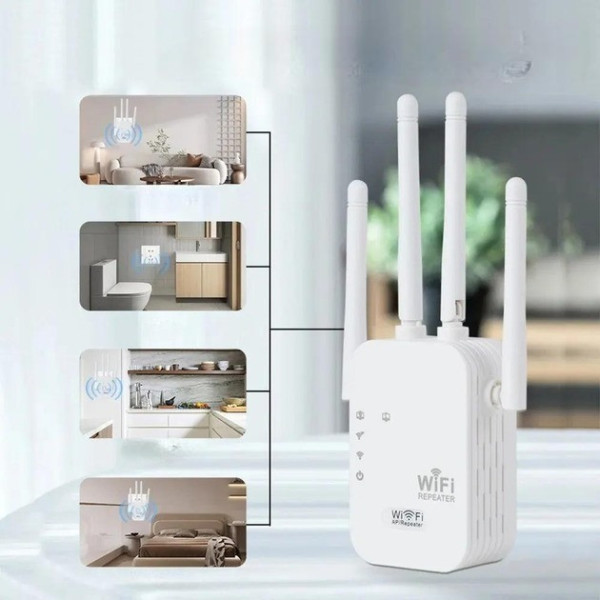 Репітер Wi-Fi підсилювач сигналу 2.4 ГГц, швидкість до 300 Мбіт/с, 4 антени, режими повторювача та точки доступу