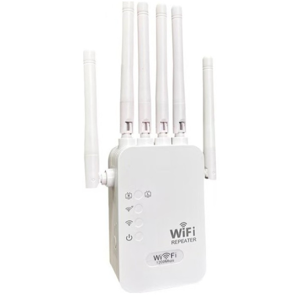 Двухдиапазонный Wi-Fi повторитель сигнала 2.4/5 ГГц с 6 антеннами, скорость до 1200 Мбит/с, RJ45, питание от с