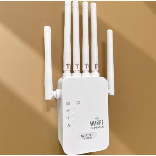 Двухдиапазонный Wi-Fi повторитель сигнала 2.4/5 ГГц с 6 антеннами, скорость до 1200 Мбит/с, RJ45, питание от с