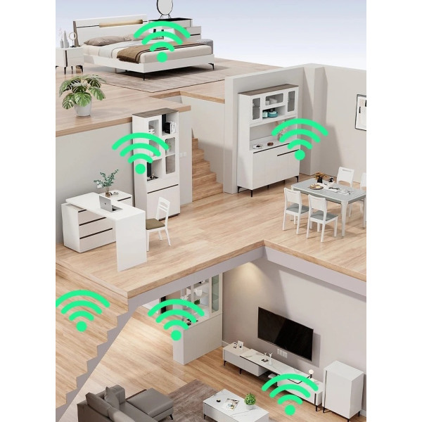 Двухдиапазонный Wi-Fi повторитель сигнала 2.4/5 ГГц с 6 антеннами, скорость до 1200 Мбит/с, RJ45, питание от с