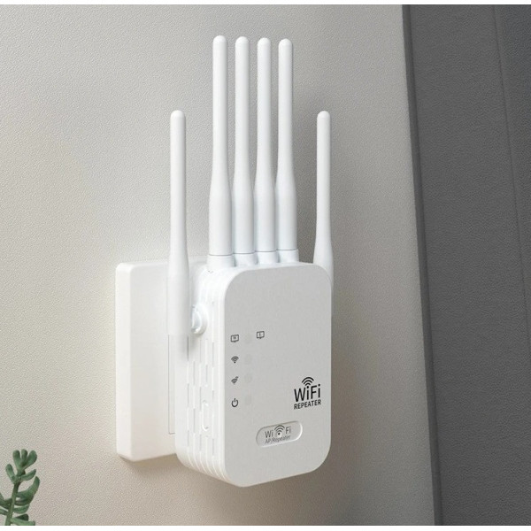 Двухдиапазонный Wi-Fi повторитель сигнала 2.4/5 ГГц с 6 антеннами, скорость до 1200 Мбит/с, RJ45, питание от с