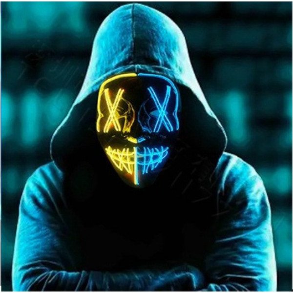 Маска Patriot «Судна ніч» з неоновою LED-підсвіткою, жовто-синя, 3 режими світіння для вечірок і Гелловін