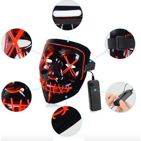 Маска Patriot «Судна ніч» з неоновою LED-підсвіткою, жовто-синя, 3 режими світіння для вечірок і Гелловін