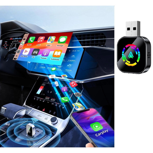 Бездротовий автоадаптер CarPlay/Android Auto з USB Type-C, plug&play, для iOS і Android