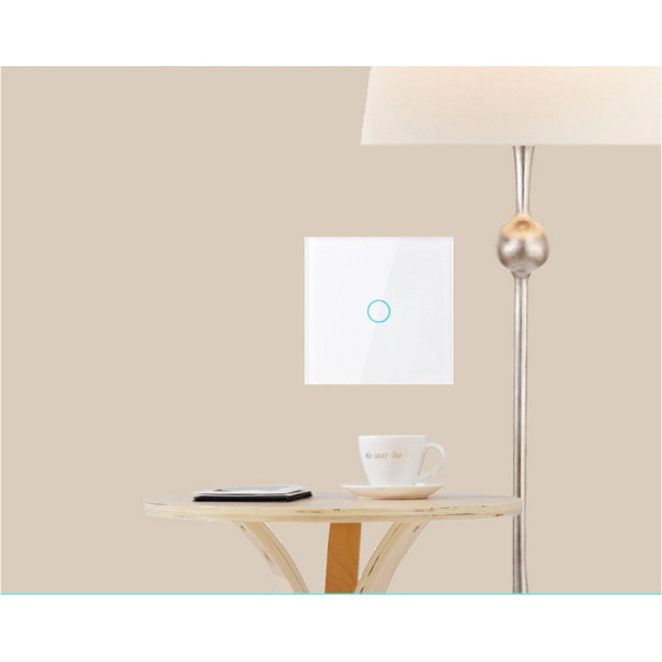 Розумний сенсорний вимикач світла 1 канал, без нейтралі, скло з LED-індикацією білий