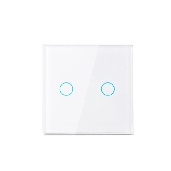 Двоканальний розумний сенсорний вимикач, без нульового дроту, скло + вогнестійкий пластик білий