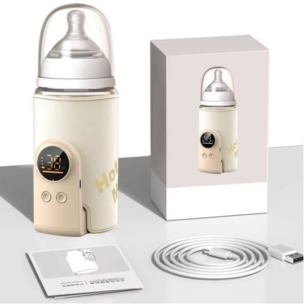 Підігрівач дитячих пляшечок з акумулятором 6000 мА·год/розумний термос з LED-дисплеєм бежевий