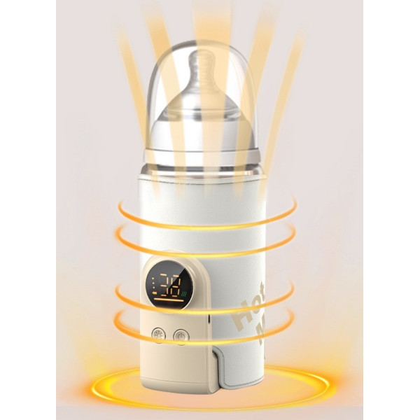 Підігрівач дитячих пляшечок з акумулятором 6000 мА·год/розумний термос з LED-дисплеєм бежевий