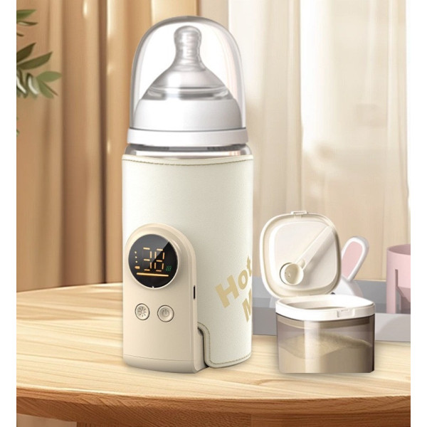 Підігрівач дитячих пляшечок з акумулятором 6000 мА·год/розумний термос з LED-дисплеєм бежевий