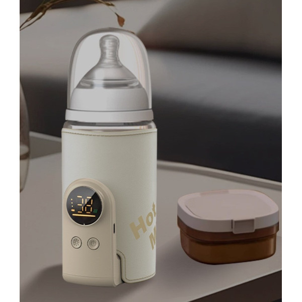 Підігрівач дитячих пляшечок з акумулятором 6000 мА·год/розумний термос з LED-дисплеєм бежевий