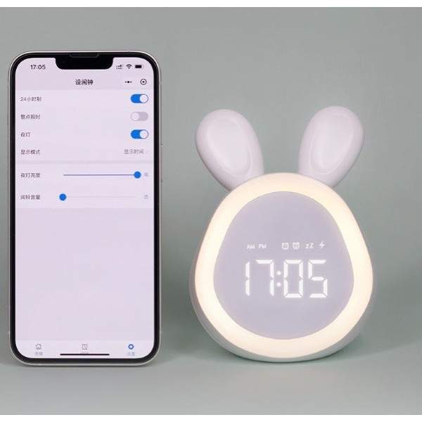 Электронные детские часы-ночник в форме зайчика с LED-дисплеем, подсветкой, будильником и аккумулятором