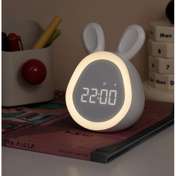 Электронные детские часы-ночник в форме зайчика с LED-дисплеем, подсветкой, будильником и аккумулятором