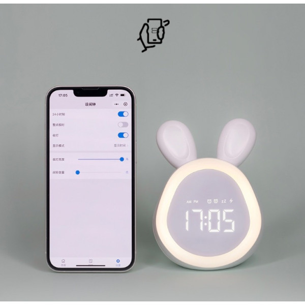 Настольные детские LED-часы Зайчик с сенсорными ушками, будильником, подсветкой, термометром и аккумулятором U