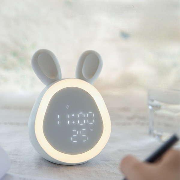 Настольные детские LED-часы Зайчик с сенсорными ушками, будильником, подсветкой, термометром и аккумулятором U