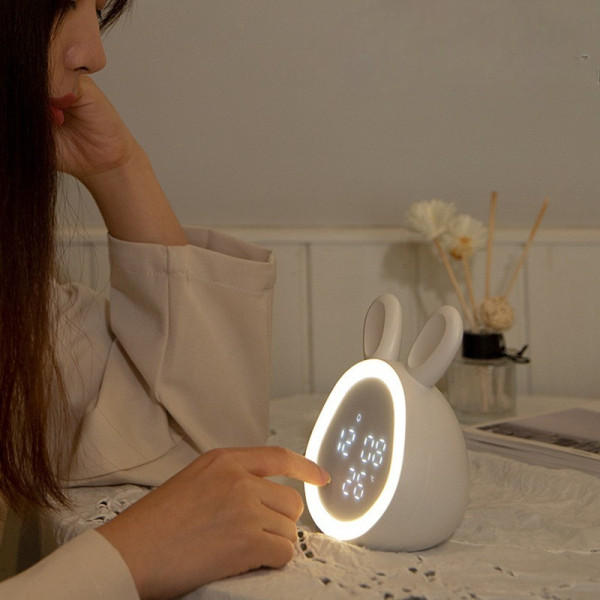 Настольные детские LED-часы Зайчик с сенсорными ушками, будильником, подсветкой, термометром и аккумулятором U