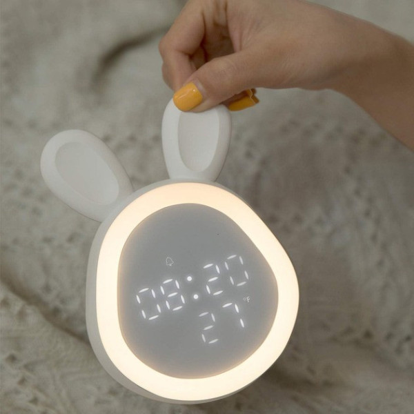 Настольные детские LED-часы Зайчик с сенсорными ушками, будильником, подсветкой, термометром и аккумулятором U
