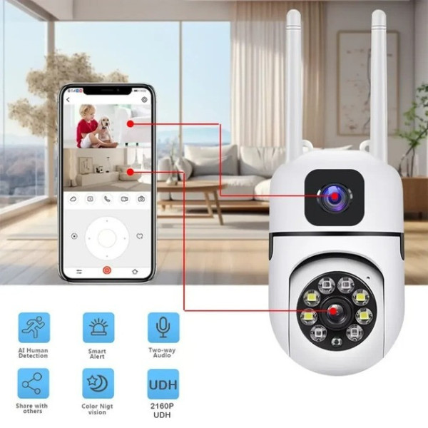 Уличная поворотная Wi-Fi камера Dual Lens E10 8MP 4K с ночным видением и двусторонней связью